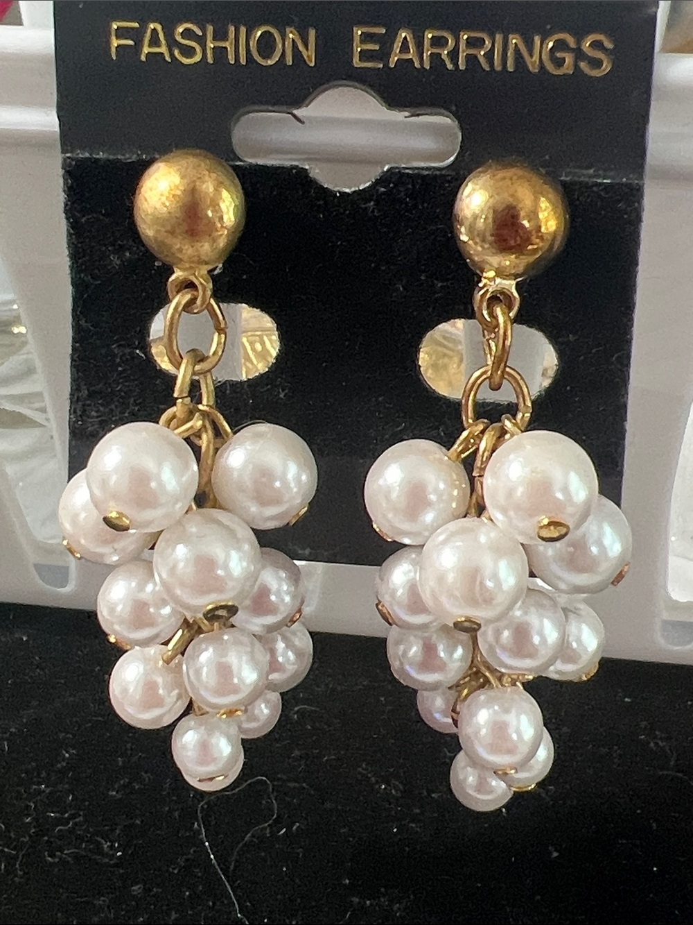 Gold-Tone Pearl Cluster Drop Earrings